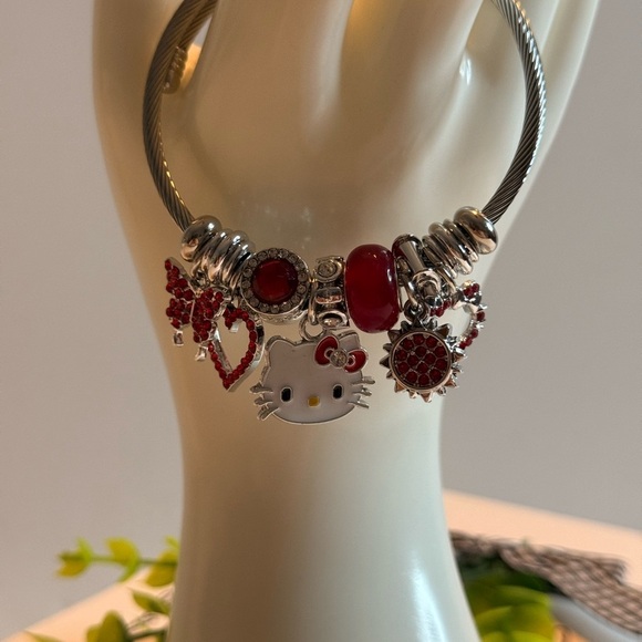 Hello Kitty Silver and Red Charm Bracelet with Playful Accents Adjustable Band - Picture 5 of 8